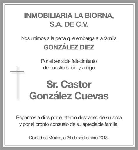 Señor Castor González Cuevas Obituario Esquela