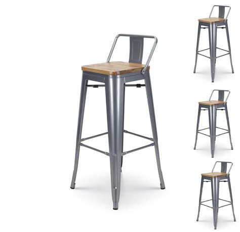 Kosmi Lot de 4 tabourets de bar style industriel en métal Silver avec