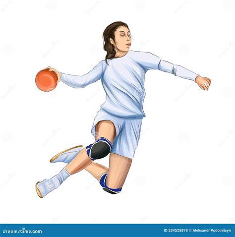 Girl Handball Player In Action With Ball Vector Illustration Isolated