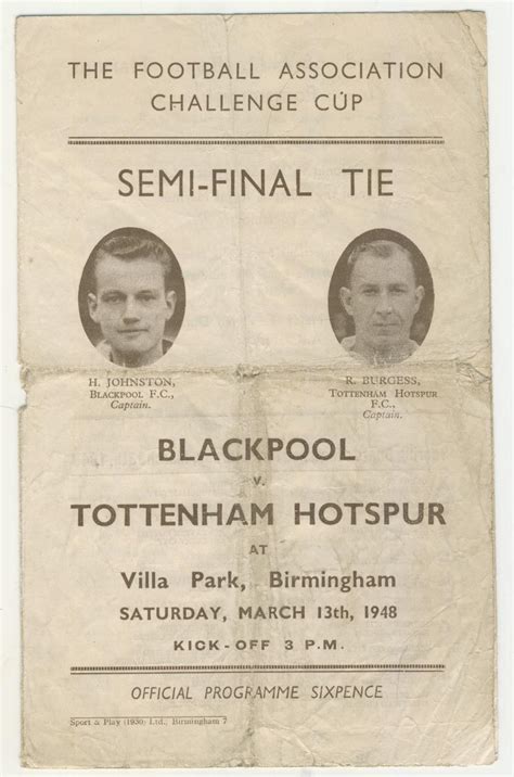 Blackpool V Tottenham Hotspur 1948 Fa Cup Semi Final Programme