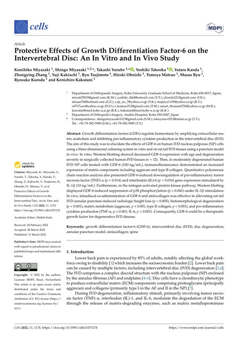 Pdf Protective Effects Of Growth Differentiation Factor 6 On The Intervertebral Disc An In