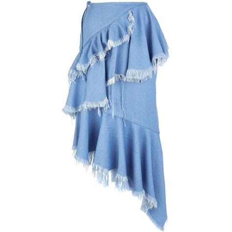 Marques Almeida Light Blue Asymmetric Frilled Hem Denim Skirt Light