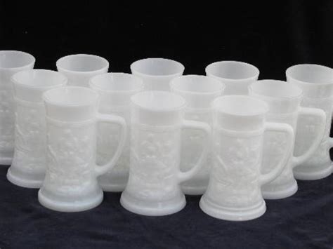 12 Vintage Milk White Glass Cider Mugs Beer Steins