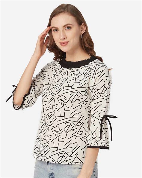 Buy Style Quotient Women White And Black Abstract Print Top Online At Bewakoof