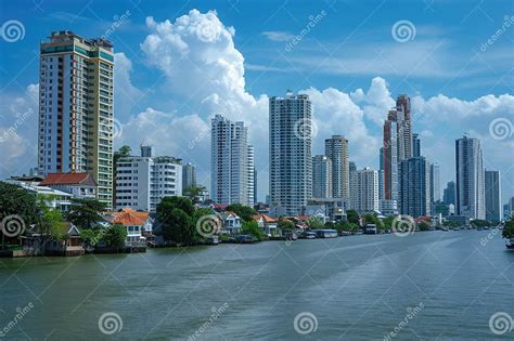 An Urban Landscape Shows A Large Body Of Water Bordered By Towering