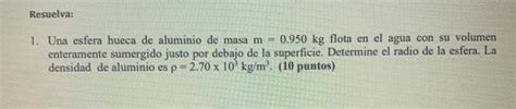 Solved Resuelva Una Esfera Hueca De Aluminio De Masa M Chegg