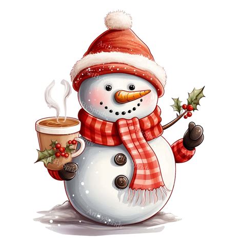 Christmas Snowman With Cup Of Coffee Transparent Png Xmas Clipart