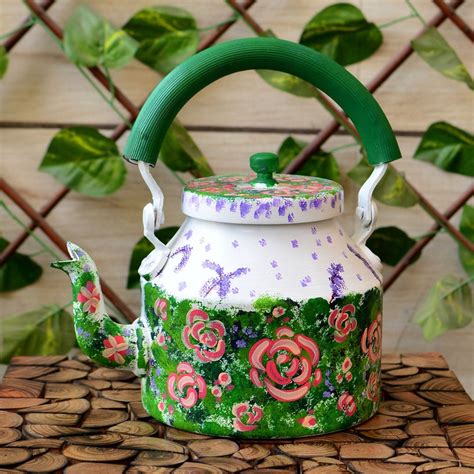 Hand Painted Tea Kettle Floral Art Tea Kettle Indian Art Tea Pot