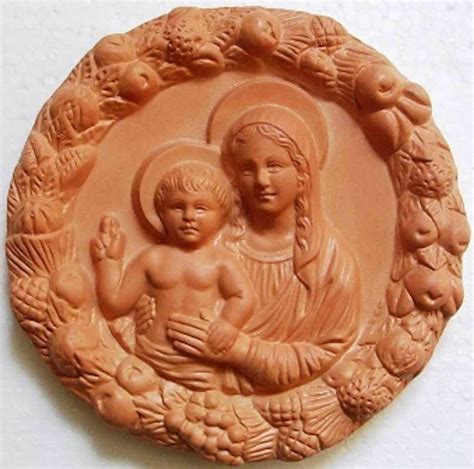 Madonna And Child Wall Tondo Diam Cm 16 63 In Bas Relief Terracotta