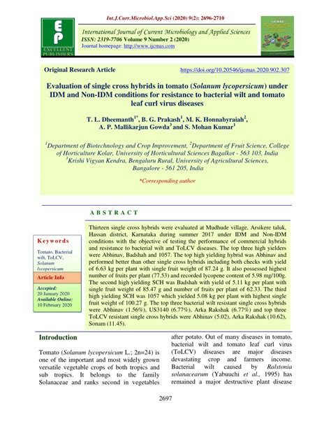 Pdf Evaluation Of Single Cross Hybrids In Tomato Under Protected And Unprotected Conditions