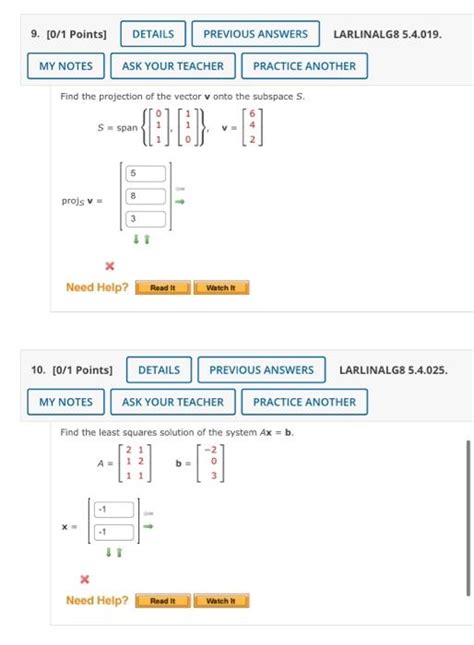 Solved Points Details Previous Answers Larlinalg Chegg