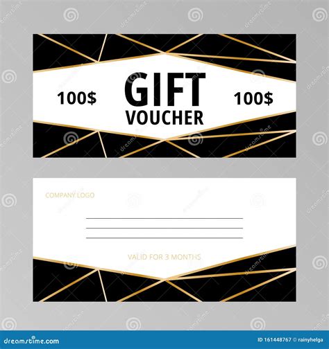 Premium Gift Voucher Template With Golden Outline Triangles On The