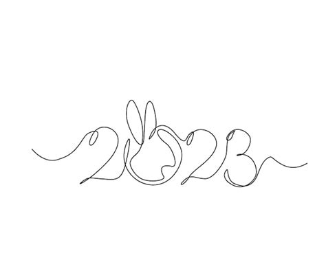 Premium Vector Continuous One Line Drawing Of 2023 Rabbit And New Year 2023 Handwritten