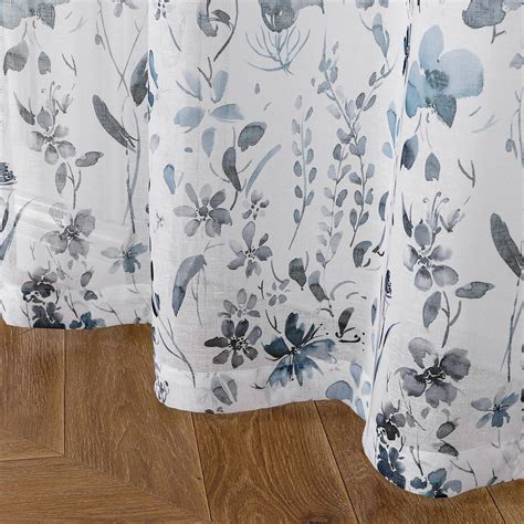 Fragrantex Bluegrey Sheer 63 Curtains Watercolor Floral Linen 2 Panels For Living Room And