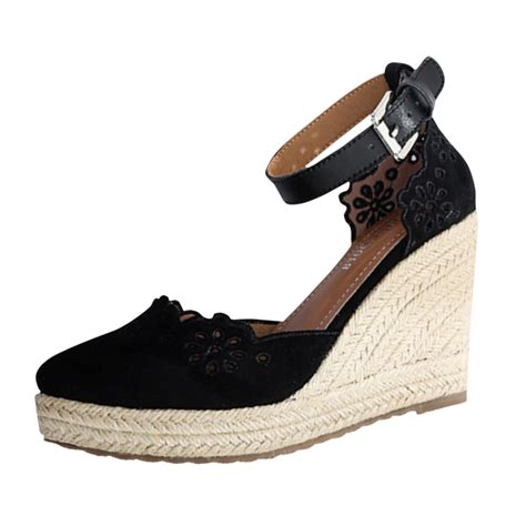 Embroidered Hollow Out Wedge Heels Women Rope Shoes Ankle Wrap Toe