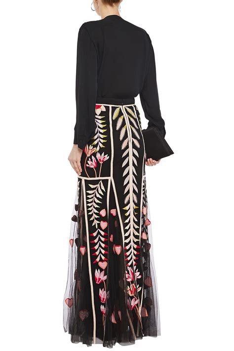 Temperley London Rosy Grosgrain Trimmed Embroidered Tulle Maxi Skirt