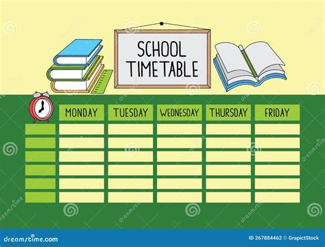 Lesson Schedule Template Or School Timetable Ready To Print Stock