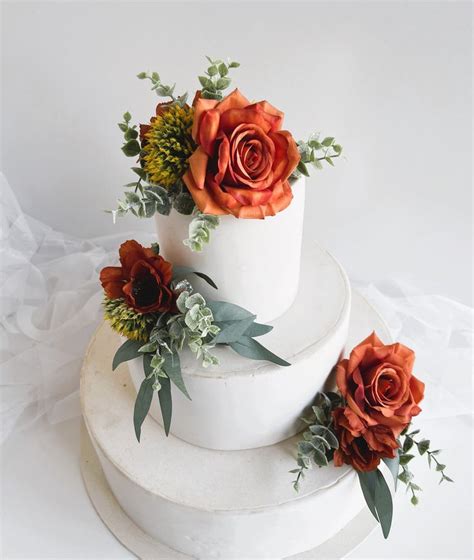 Cake Topper Arrangement Flowers Wedding Cake Decorations Burnt Orange