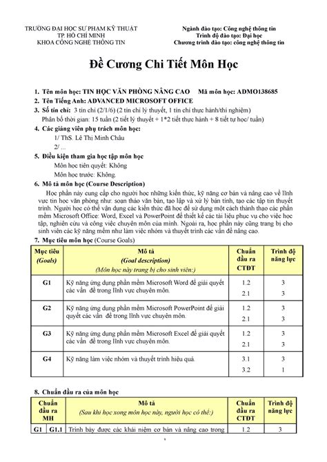 De Cuong Tin Hoc Van Phong Nang Cao TRƯỜNG ĐẠI HỌC SƯ PHẠM KỸ THUẬT