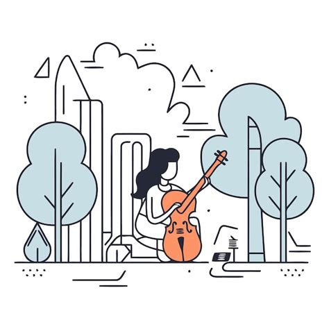 Ilustraci N De L Nea Vectorial De Una Mujer Tocando La Guitarra En El