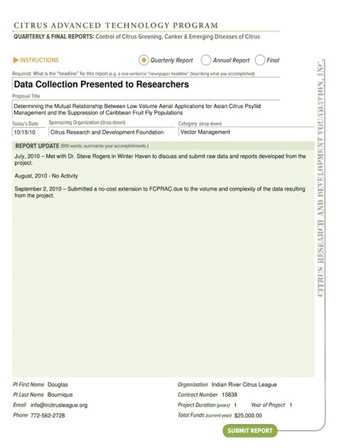 Fillable Online Research Citrusrdf Data Collection Presented To