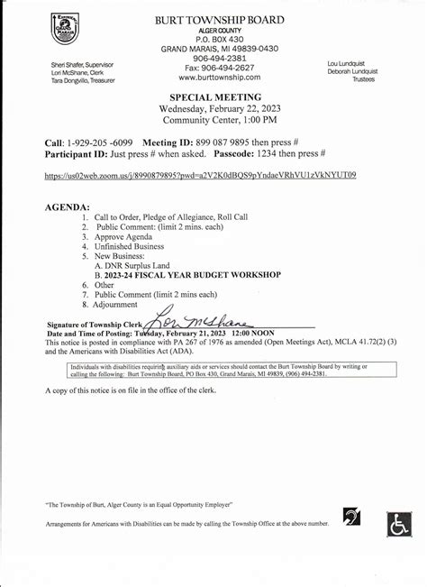 Township Board Meeting Agenda Minutes Burt Township Grand