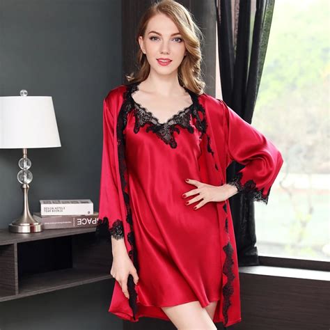 Buy Sexy Real Silk Robe Women Night Gown Set Noble