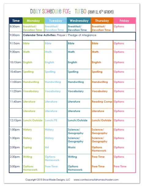 2015 6th Grade Homeschool Schedule - Confessions of a Homeschooler