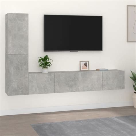 ETO Ensemble de meubles TV 4 pcs Gris béton Bois d ingénierie