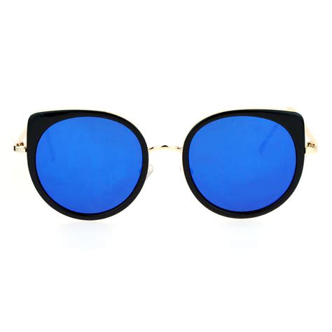 Sa106 Flat Color Mirrored Round Cat Eye Womens Retro Sunglasses Ebay