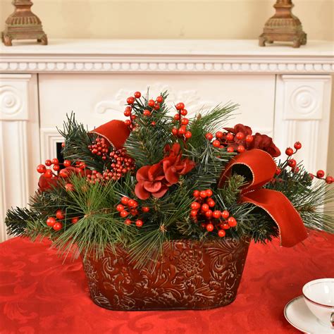 The Holiday Aisle® Christmas Mixed Floral Arrangement in Planter ...