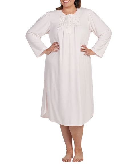 Miss Elaine Plus Size Long Sleeve Pintucked Nightgown Macys