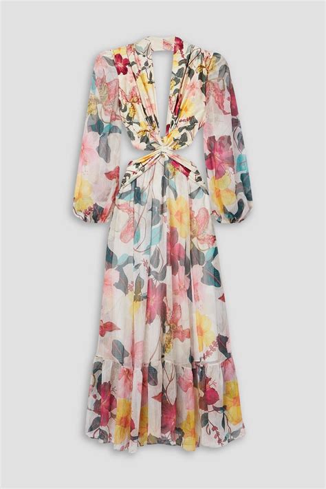 Patbo Hibiscus Cutout Floral Print Chiffon And Stretch Jersey Maxi