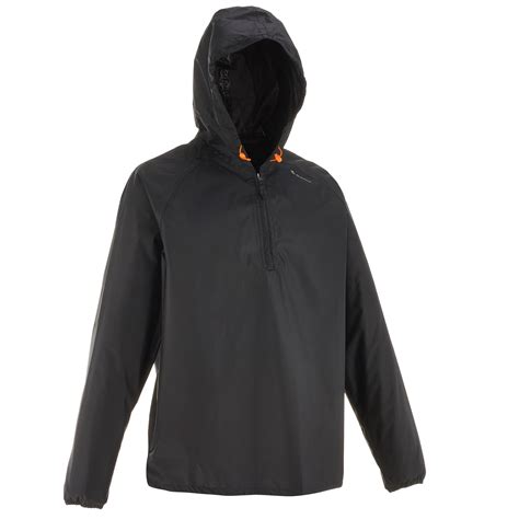 Men Nature Hiking Waterproof Half Zip Rain Jacket Quechua Black