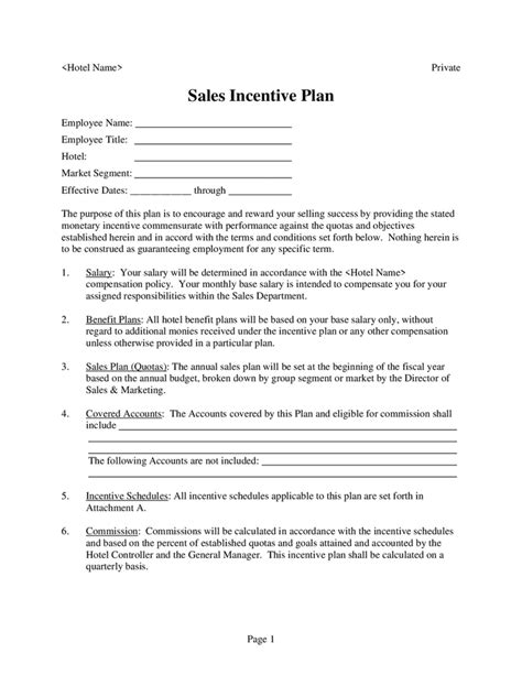 Hotel Sales Incentive Plan In Word And Pdf Formats