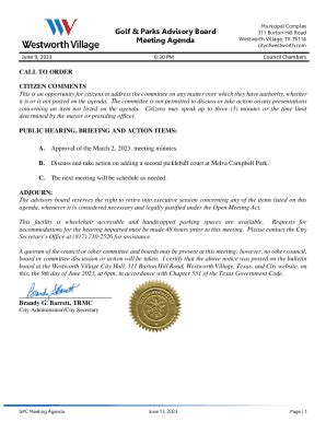 Fillable Online Parks And Recreation Advisory Board Agenda Fax Email