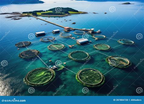 Aerial View Of An Offshore Aquaculture Farm Stock Photo Cartoondealer