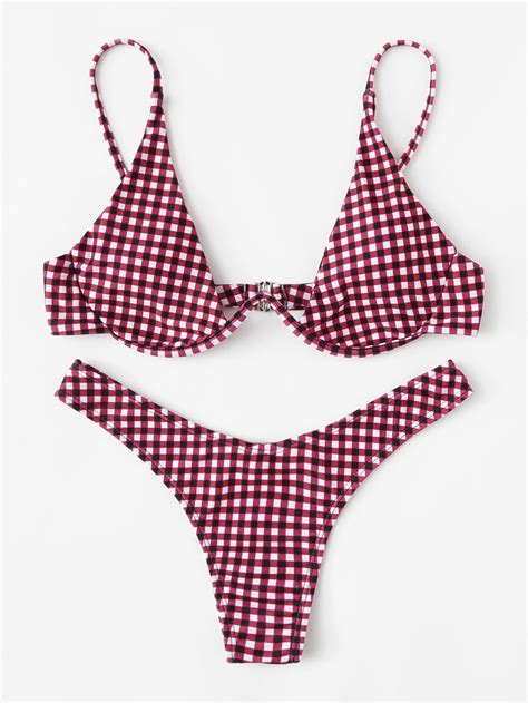 Gingham High Leg Bikini Set SheIn Sheinside