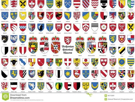 A Large Set Of Shields With All The Different Colors And Symbols On