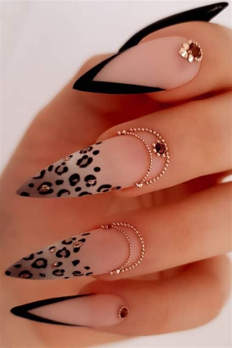 Leopard Nails With Diamonds Designs