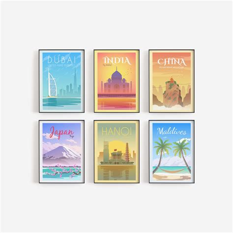 Set Of Travel Posters Gallery Wall Art Dorm Wall Art Office Wall