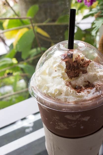 Premium Photo Chocolate Frappe With Whipped Cream