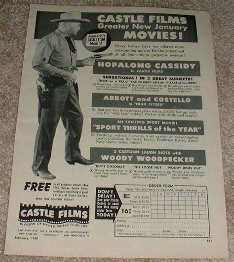 1950 Hopalong Cassidy Castle Films Ad Greater Movies W36