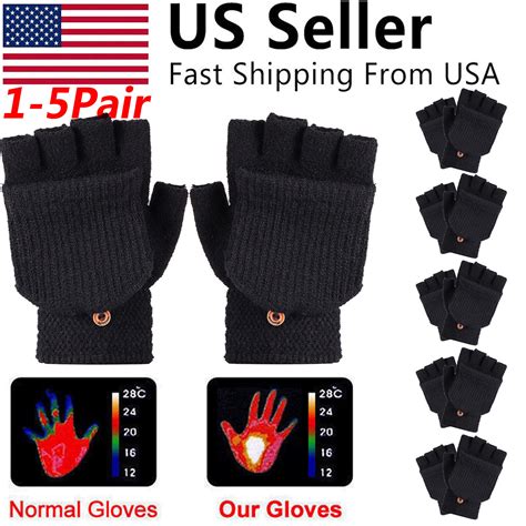 Men Women Winter Wool Knitted Gloves Convertible Fingerless Mittens