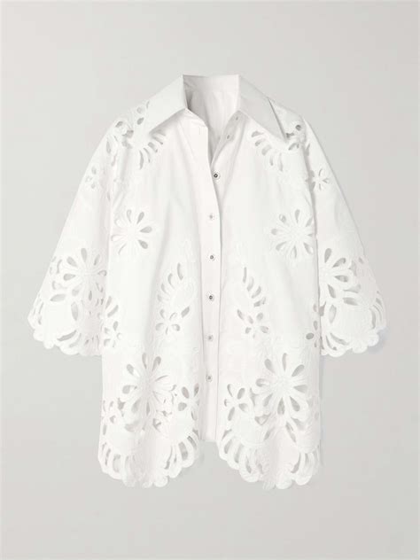 DOLCE GABBANA Oversized Scalloped Broderie Anglaise Cotton Poplin Shirt