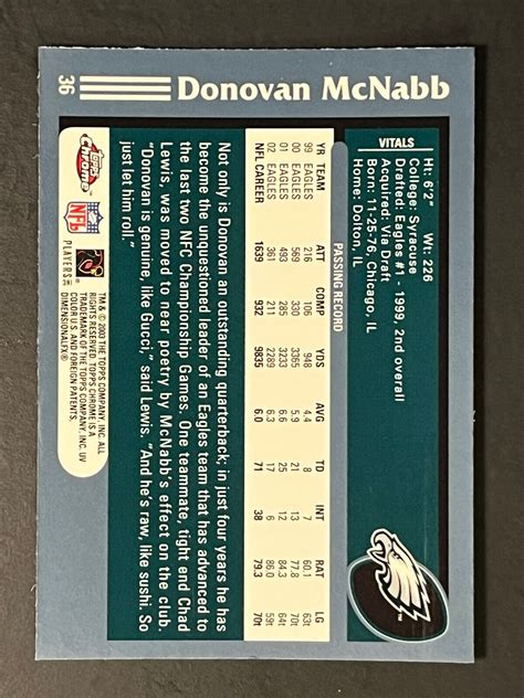 Topps Chrome Football Card Donovan Mcnabb Ebay