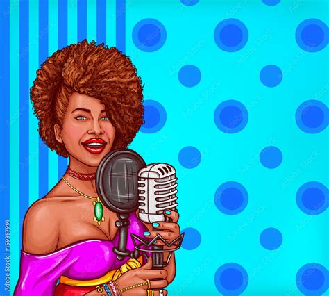 Vector Pop Art Illustration Of A Black Woman Singer Holding A