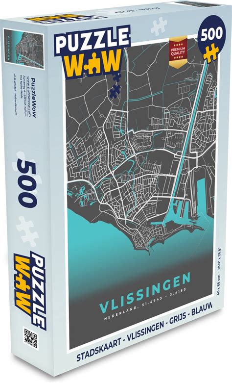 Puzzel Stadskaart Vlissingen Grijs Blauw Legpuzzel Puzzel 500