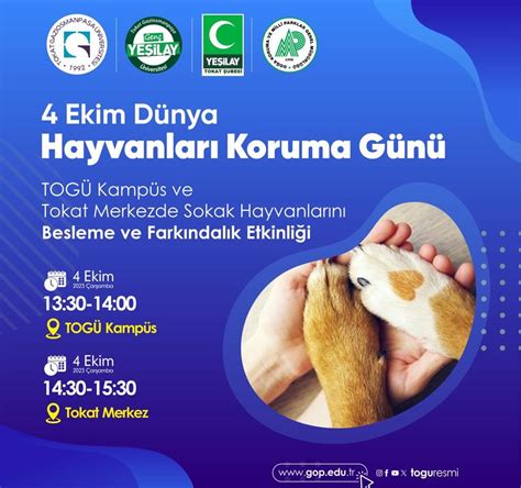 4 Ekim Dünya Hayvanları Koruma Günü TOGÜ Kampüs ve Tokat Merkezde