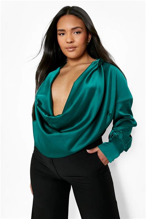 Plus Cowl Neck Satin Bodysuit Boohoo Usa